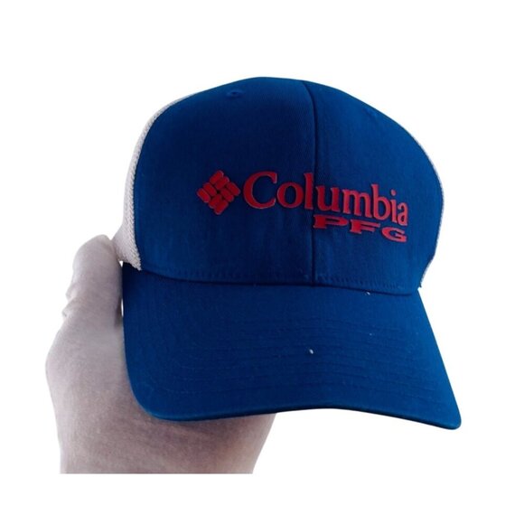 Columbia PFG Men's L/XL Blue & White Mesh Trucker Hat With American Flag - Picture 2 of 5